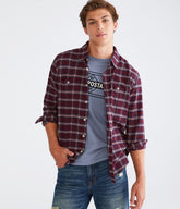 Aeropostale Mens' Long Sleeve Relaxed Plaid Oxford Shirt -  - Size XS - Cotton - Teen Fashion & Clothing Dark Purple