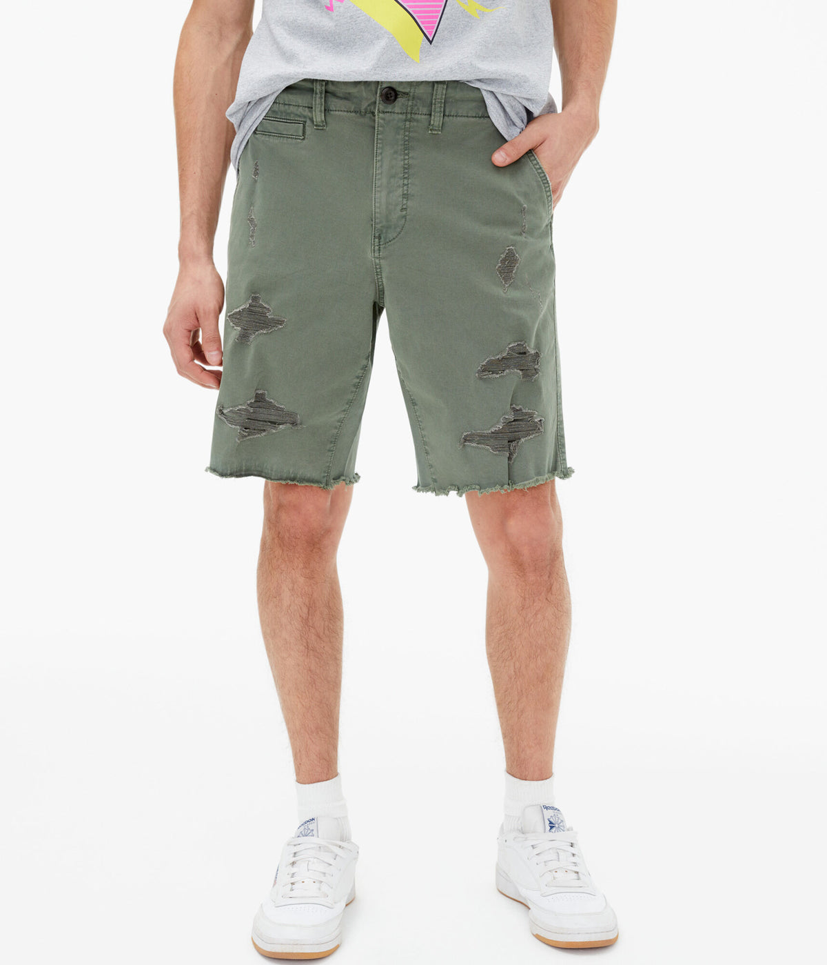 Aeropostale Mens' Worn-In Classic Chino Shorts 9.5" - Green - Size 27 - Cotton - Teen Fashion & Clothing Olive