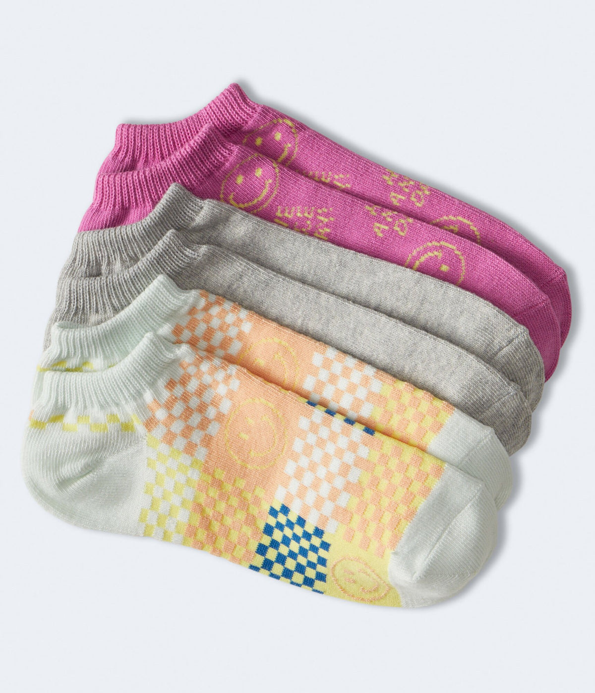 Aeropostale Womens' Smiley Checker Ankle Sock 3-Pack -  - Size One Size - Cotton - Teen Fashion & Clothing Blue