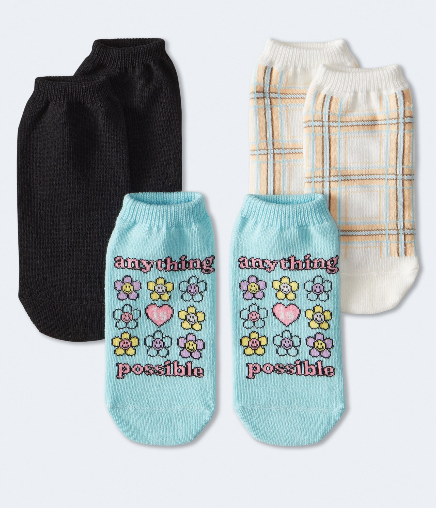 Aeropostale Womens' Floral Plaid Ankle Sock 3-Pack -  - Size One Size - Cotton - Teen Fashion & Clothing Blue