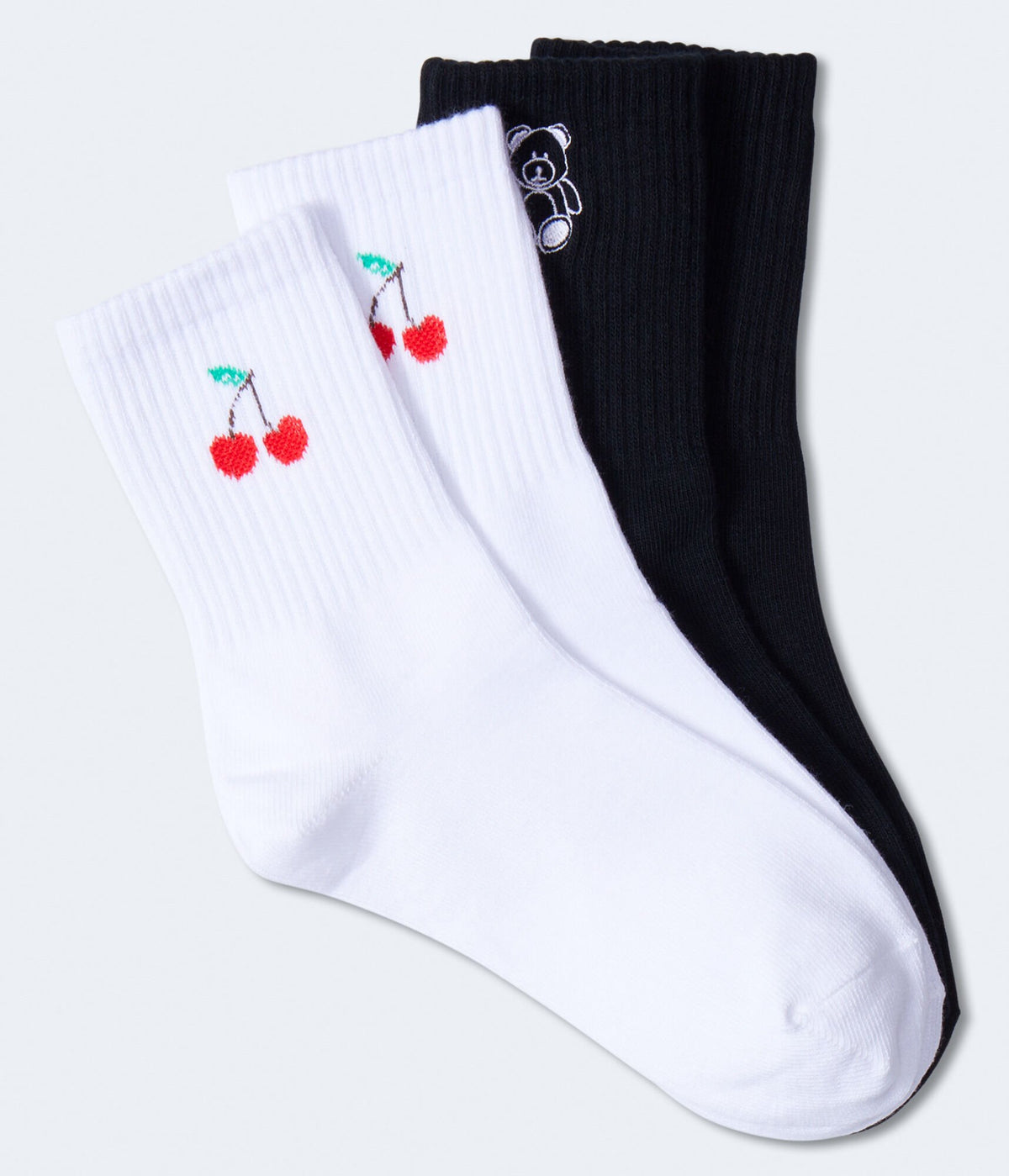 Aeropostale Womens' Cherries & Teddy Bear Crew Sock 2-Pack -  - Size One Size - Cotton - Teen Fashion & Clothing Black