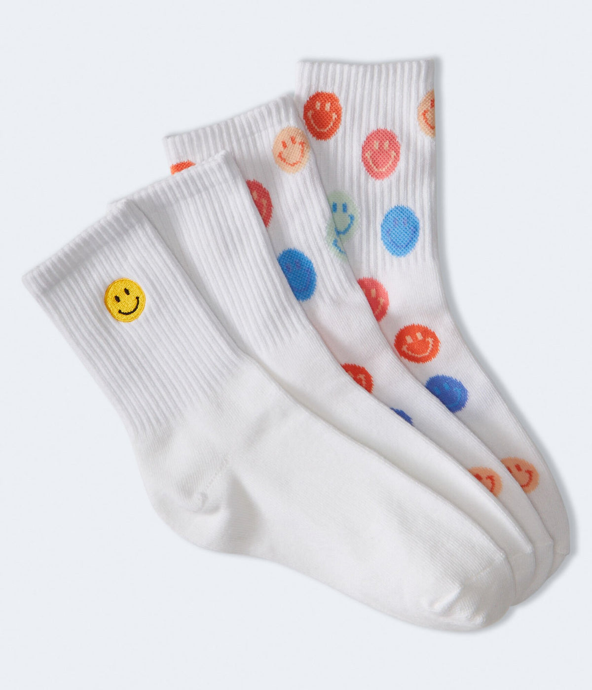 Aeropostale Womens' Smiley Face Crew Sock 2-Pack - White - Size One Size - Cotton - Teen Fashion & Clothing Bleach