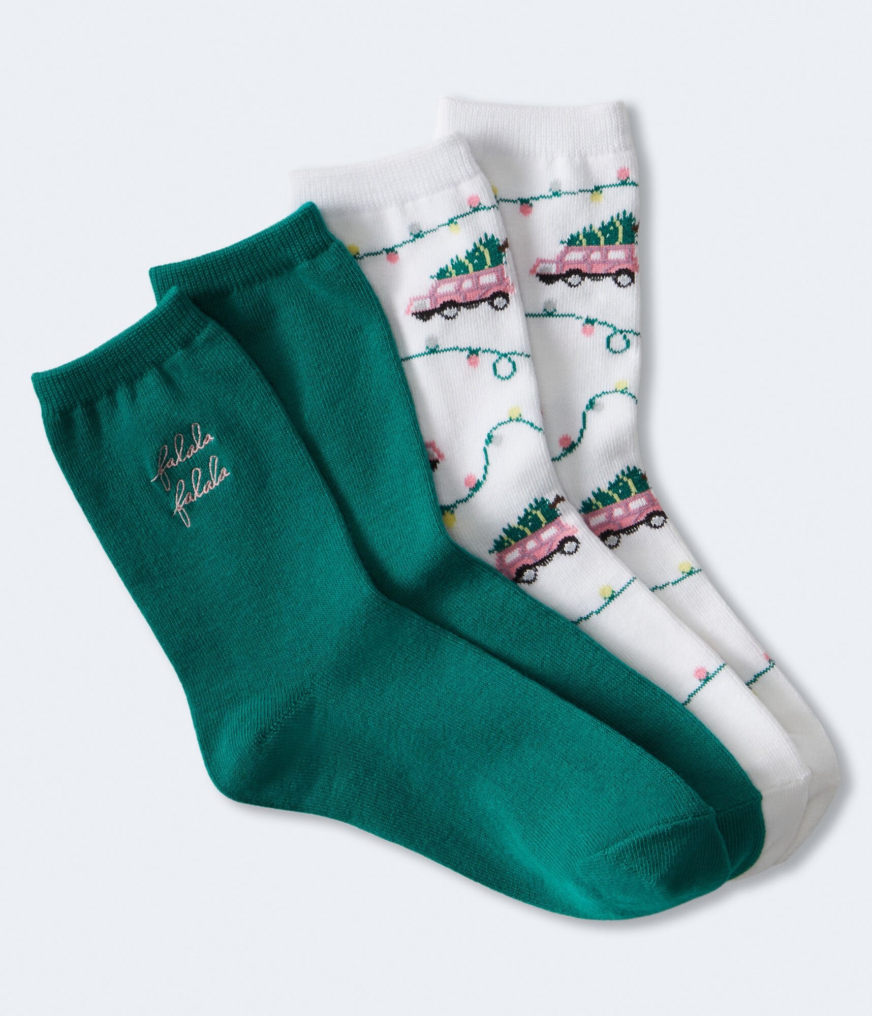 Aeropostale Womens' Fa La La Holiday Crew Sock 2-Pack - White - Size One Size - Cotton - Teen Fashion & Clothing Cream