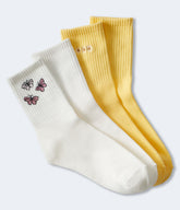 Aeropostale Womens' Daisy & Butterfly Crew Sock 2-Pack - Yellow - Size One Size - Cotton - Teen Fashion & Clothing Extreme Lemon