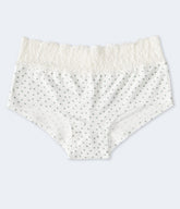 Aeropostale Womens' Dotted Lace-Trim Boyshort - White - Size M - Cotton - Teen Fashion & Clothing Cream