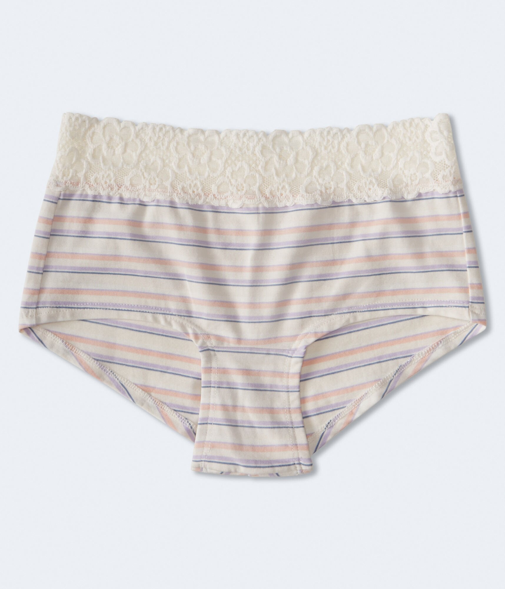 Aeropostale Womens' Multi-Stripe Lace-Trim Boyshort - Pink - Size M - Cotton - Teen Fashion & Clothing Peach Whip