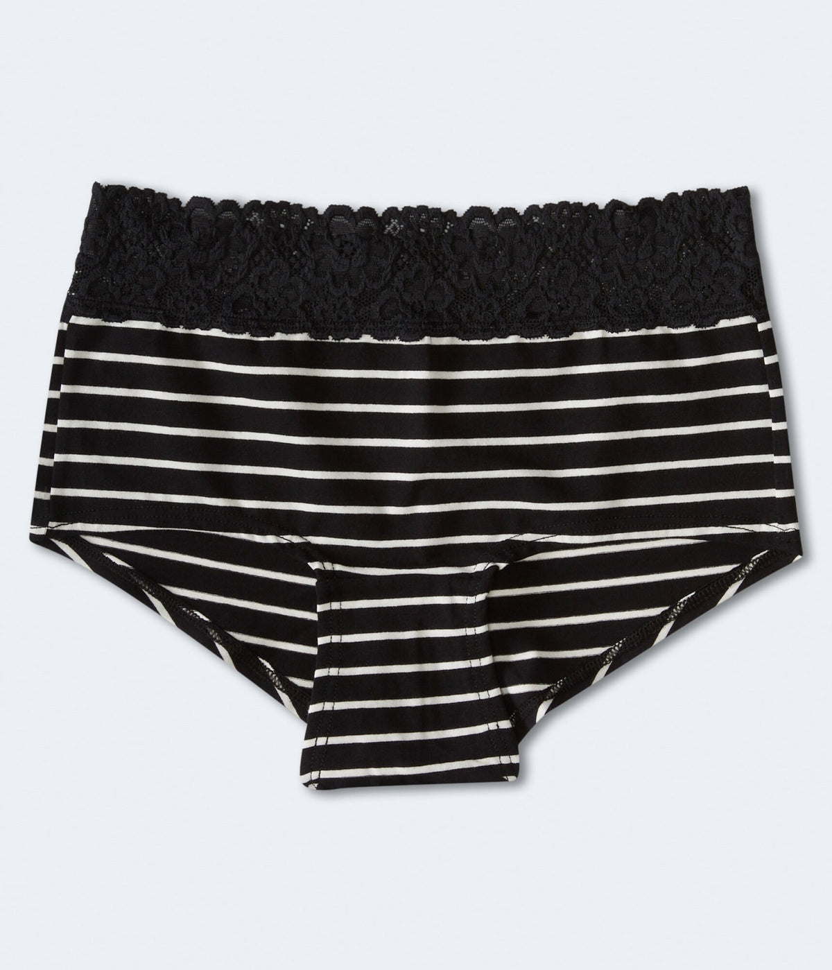 Aeropostale Womens' Striped Lace-Trim Boyshort -  - Size XS - Cotton - Teen Fashion & Clothing Black