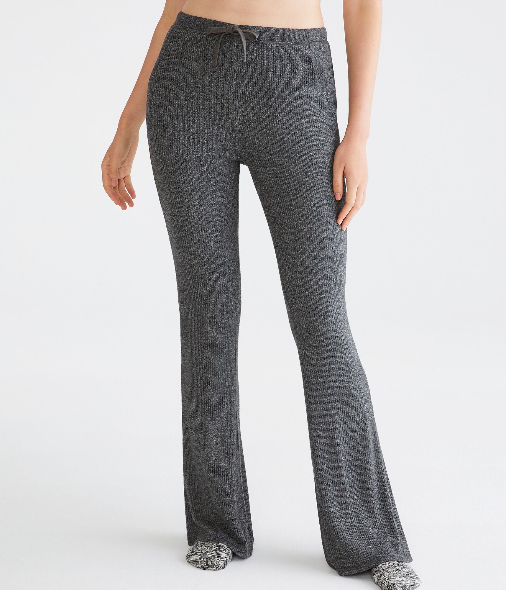 Aeropostale Womens' Flare High-Rise Fuzzy Rib Sleep Pants - Dark Grey - Size S - Polyester - Teen Fashion & Clothing Charcoal Heather Grey