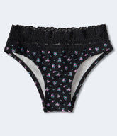 Aeropostale Womens' Floral Lace-Trim Cheeky -  - Size M - Cotton - Teen Fashion & Clothing Black