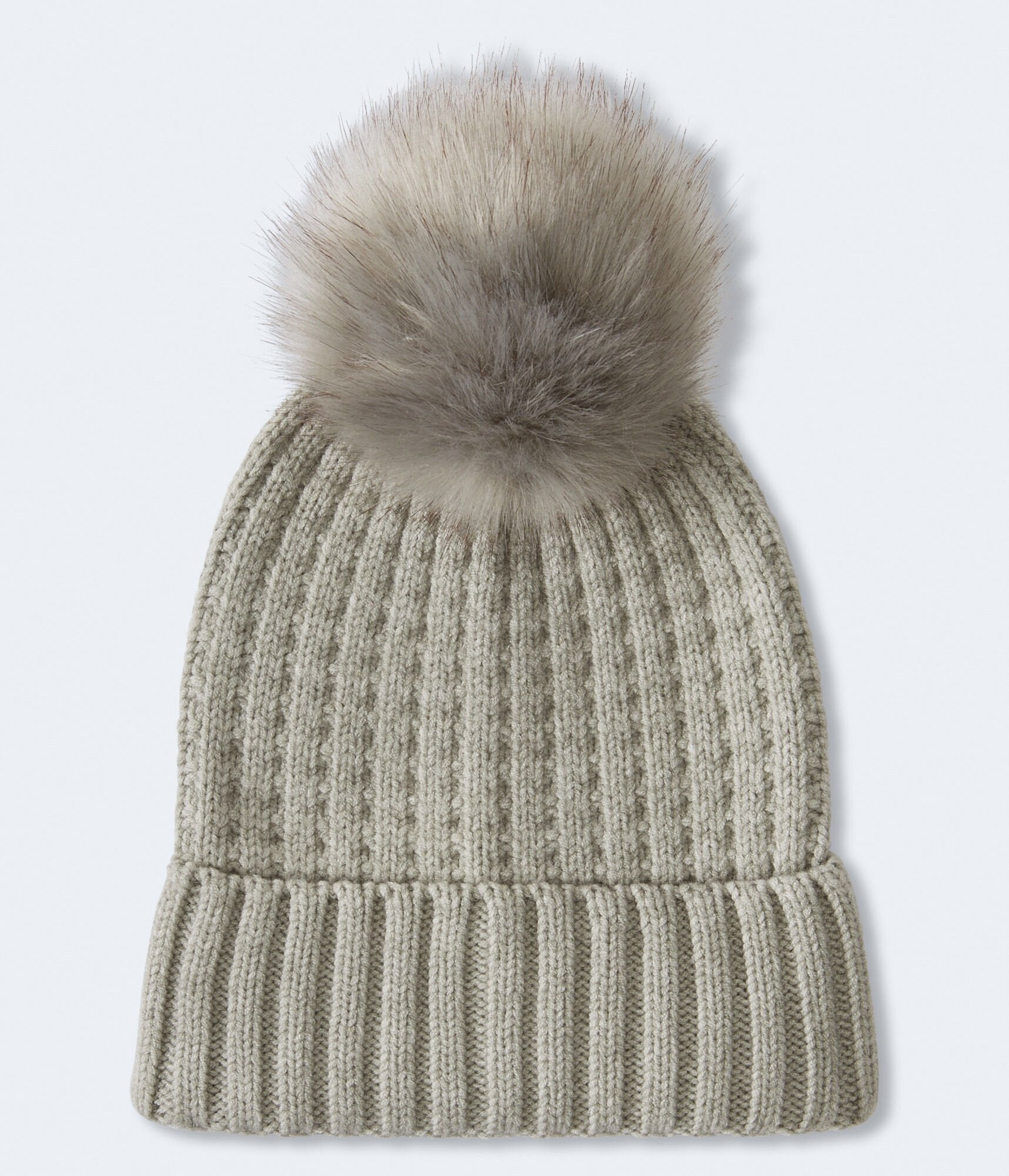 Aeropostale Womens' Rib-Knit Pom Hat - Grey - Size One Size - Polyester - Teen Fashion & Clothing Light Heather Grey