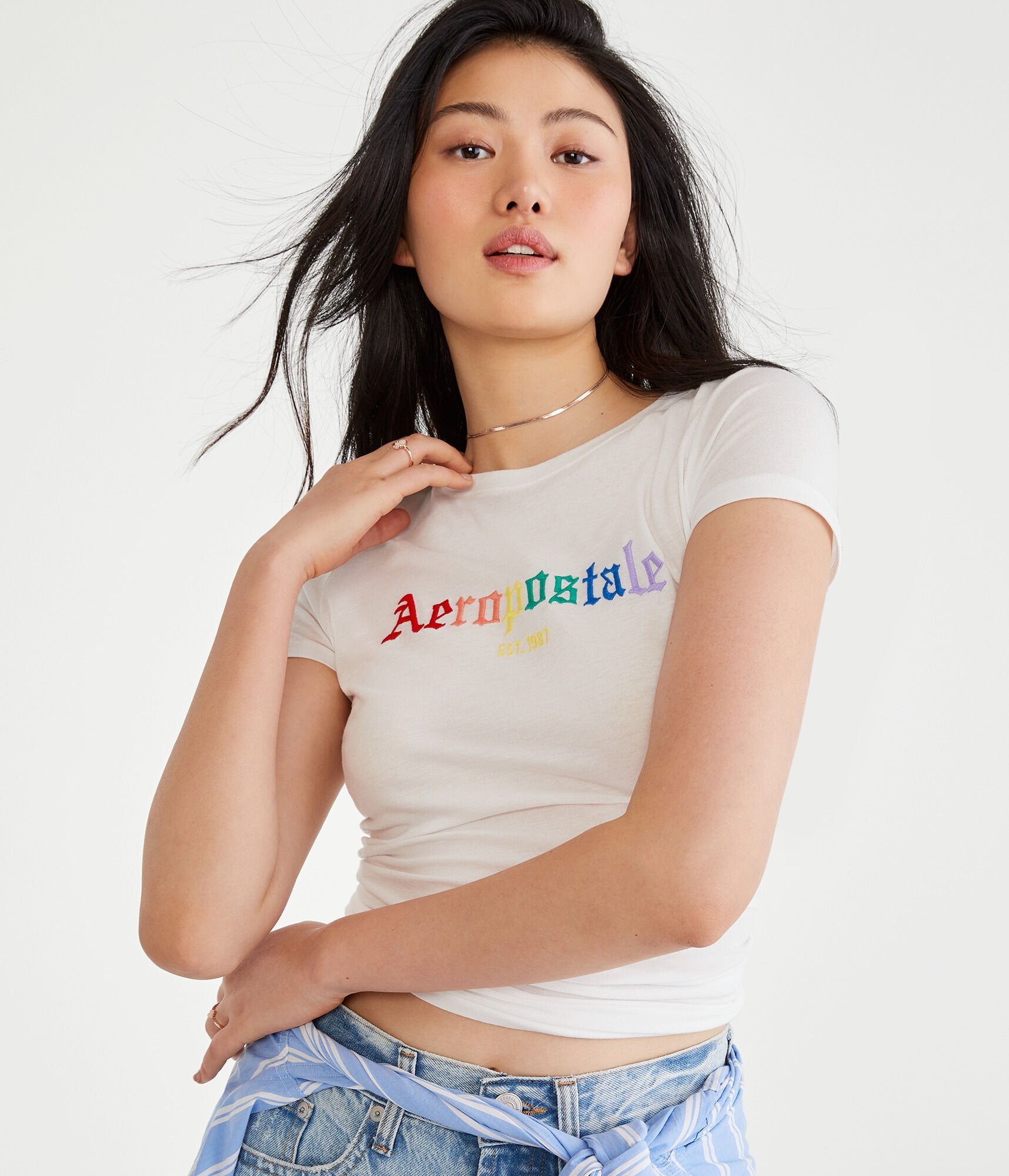 Aeropostale Womens' Aeropostale Gothic Logo Pride Graphic Tee - White - Size M - Cotton - Teen Fashion & Clothing Bleach