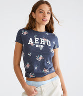 Aeropostale Womens' Allover Floral Applique Graphic Tee - Dark Grey - Size XXL - Cotton - Teen Fashion & Clothing Pavement