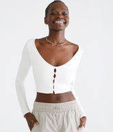 Aeropostale Womens' Long Sleeve Peekaboo Cutout Cropped Top - White - Size XXL - Cotton - Teen Fashion & Clothing Cream