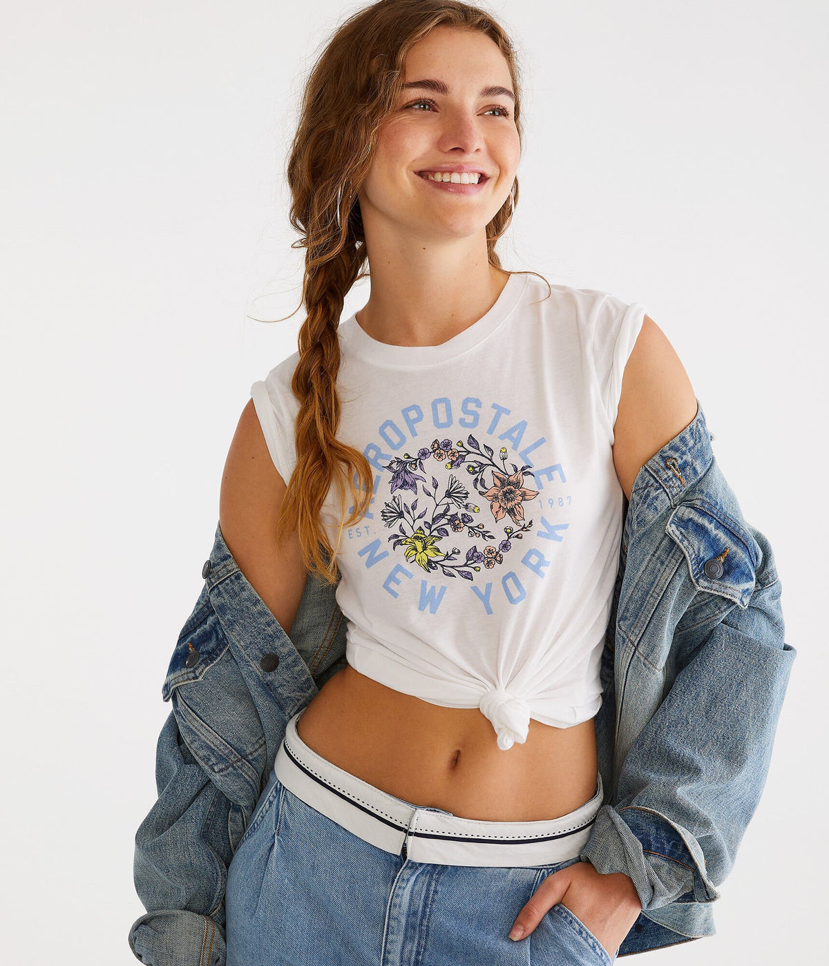 Aeropostale Womens' Aeropostale Floral Circle Graphic Tee - White - Size XXL - Cotton - Teen Fashion & Clothing Bleach