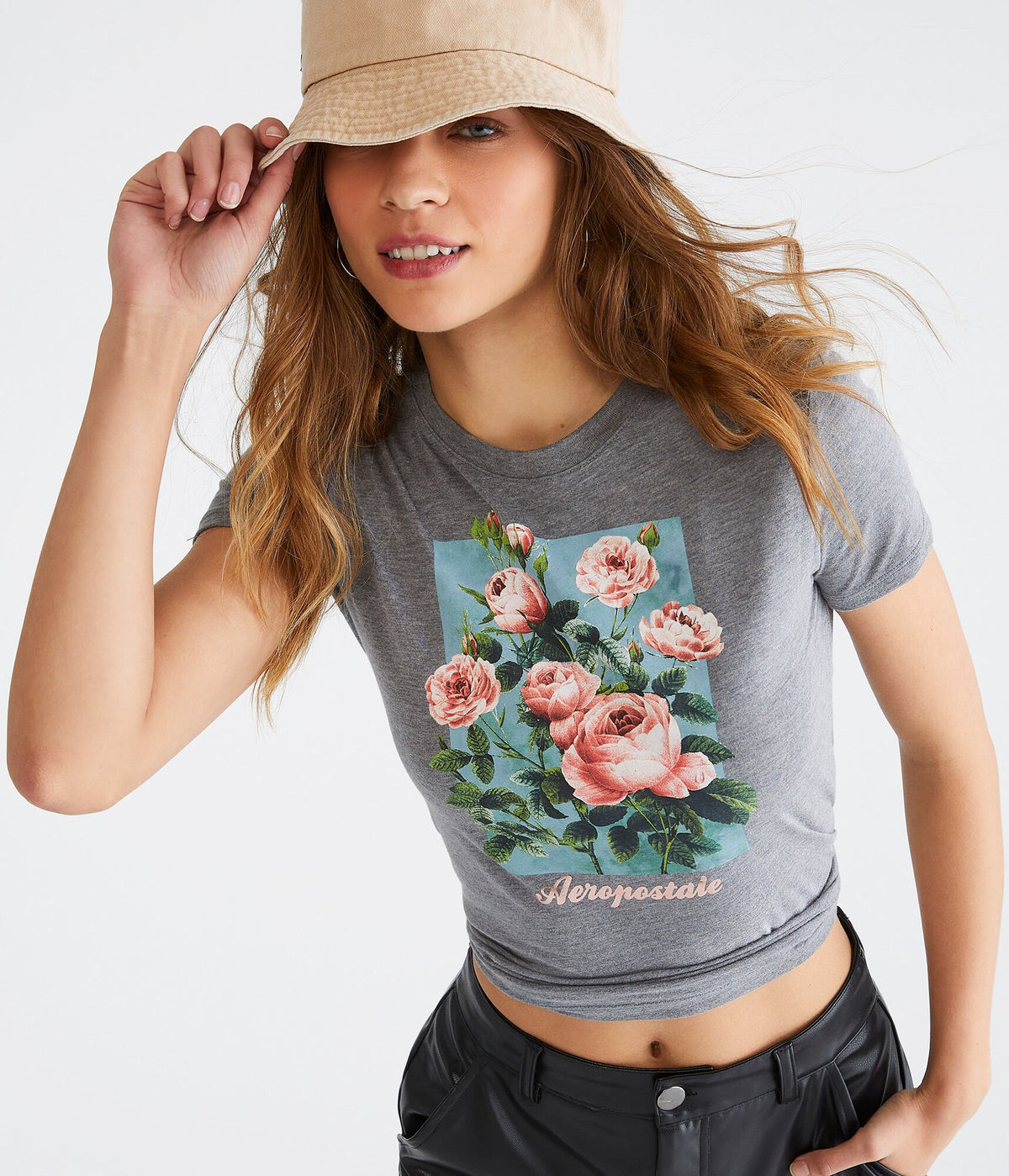 Aeropostale Womens' Aeropostale Roses Foil Graphic Tee - Grey - Size XS - Cotton - Teen Fashion & Clothing Med Hthr Grey