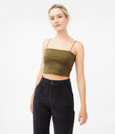 Aeropostale Womens' Square-Neck Cropped Cami - Green - Size S - Cotton - Teen Fashion & Clothing Eucalyptus