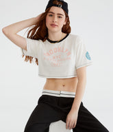 Aeropostale Womens' Brooklyn NY Oversized Cropped Ringer Tee - White - Size XXL - Cotton - Teen Fashion & Clothing Cream