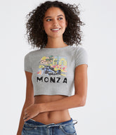 Aeropostale Womens' Monza F1 Racing Cropped Graphic Tee - Grey - Size S - Cotton - Teen Fashion & Clothing Light Heather Grey