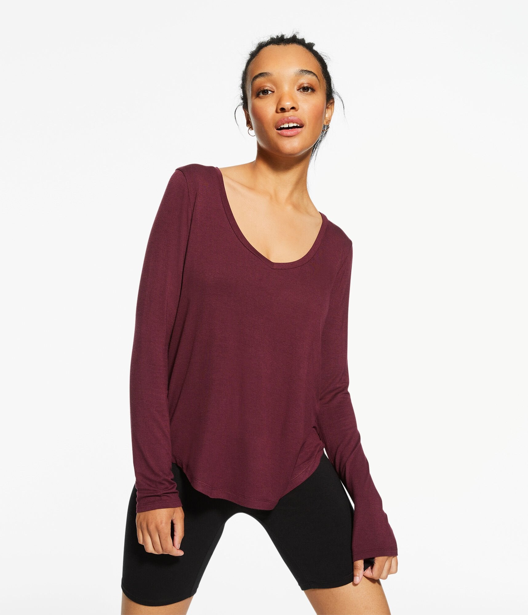 Aeropostale Womens' Long Sleeve Seriously Soft V-Neck Tee - Dark Red - Size XL - Spandex - Teen Fashion & Clothing Bloomsberry