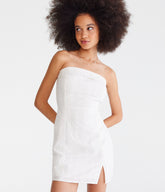 Aeropostale Womens' Solid Eyelet Bandeau Mini Dress - White - Size L - Cotton - Teen Fashion & Clothing Cream