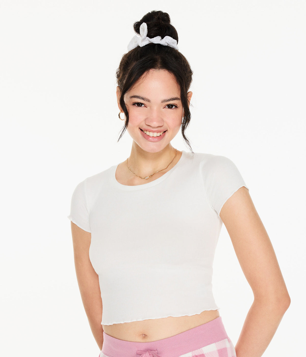 Aeropostale Womens' Ribbed Cropped Shrunken Tee - White - Size XL - Cotton - Teen Fashion & Clothing Cream