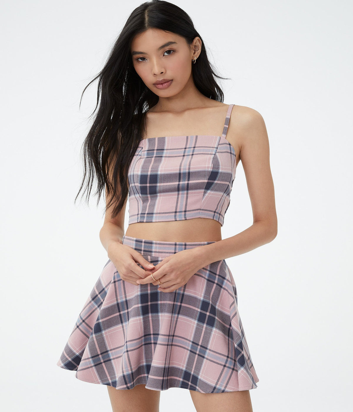 Aeropostale Womens' Plaid Square-Neck Crop Top - Pink - Size XL - Polyester - Teen Fashion & Clothing Dainty Pink