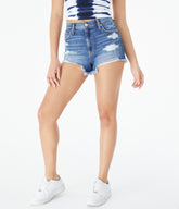 Aeropostale Womens' High-Rise Denim Shorty Shorts - Washed Denim - Size 0 - Cotton - Teen Fashion & Clothing Medium Wash