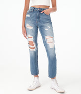 Aeropostale Womens' High-Rise Mom Jean - Washed Denim - Size 14 R - Cotton - Teen Fashion & Clothing Medium Wash