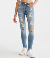 Aeropostale Womens' Premium Seriously Stretchy Super High-Rise Jegging - Washed Denim - Size 12 R - Cotton - Teen Fashion & Clothing Medium Wash