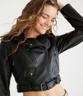 Aeropostale Womens' Faux Leather Cropped Moto Jacket -  - Size S - Polyester - Teen Fashion & Clothing Black