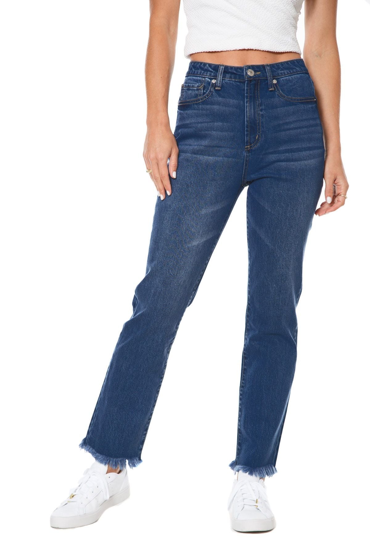 Juicy Couture Frayed Hem Venice Straight Leg Jeans Dark Wash