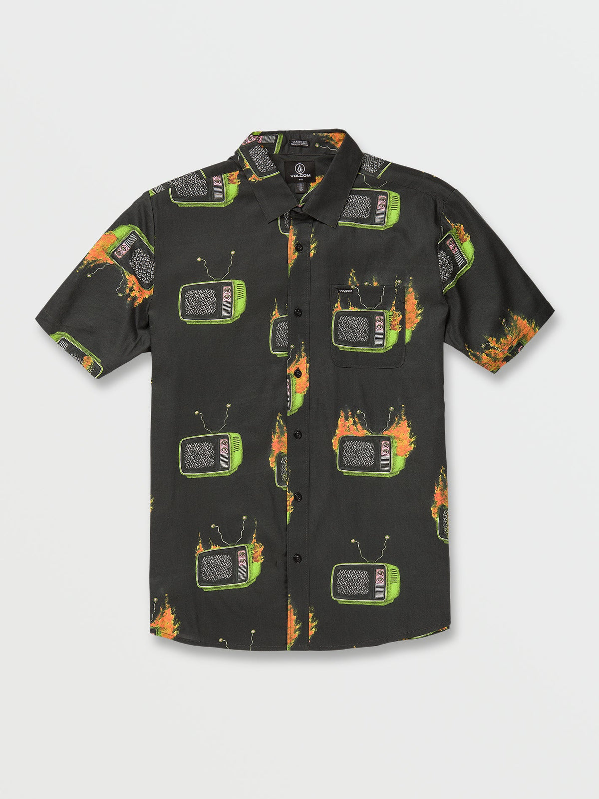 Volcom Featured Artist Justin Hager Woven Men's Short Sleeve Shirt Black