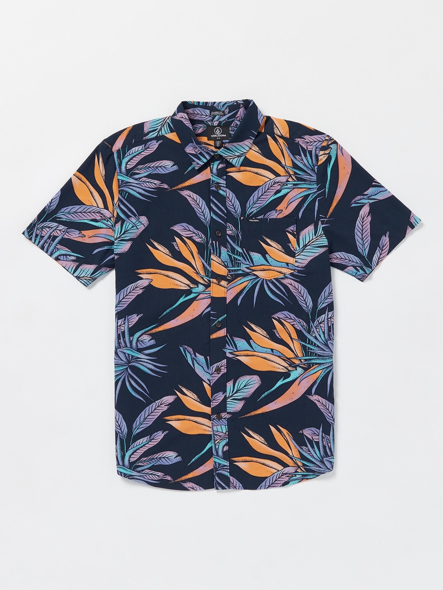 Volcom Indospray Floral Woven Men's Short Sleeve Shirt Navy