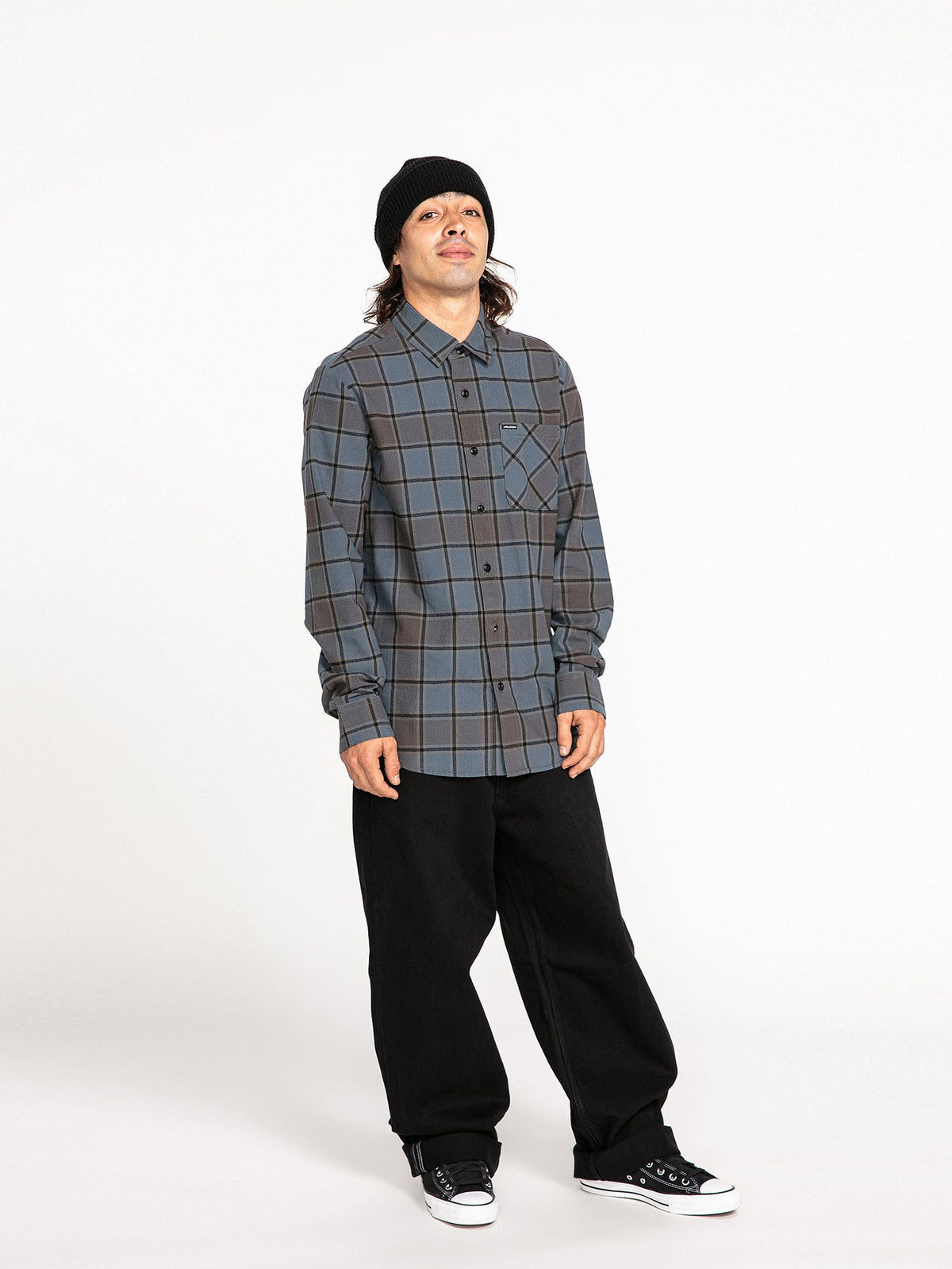 Volcom Caden Plaid Long Sleeve Flannel Marina Blue