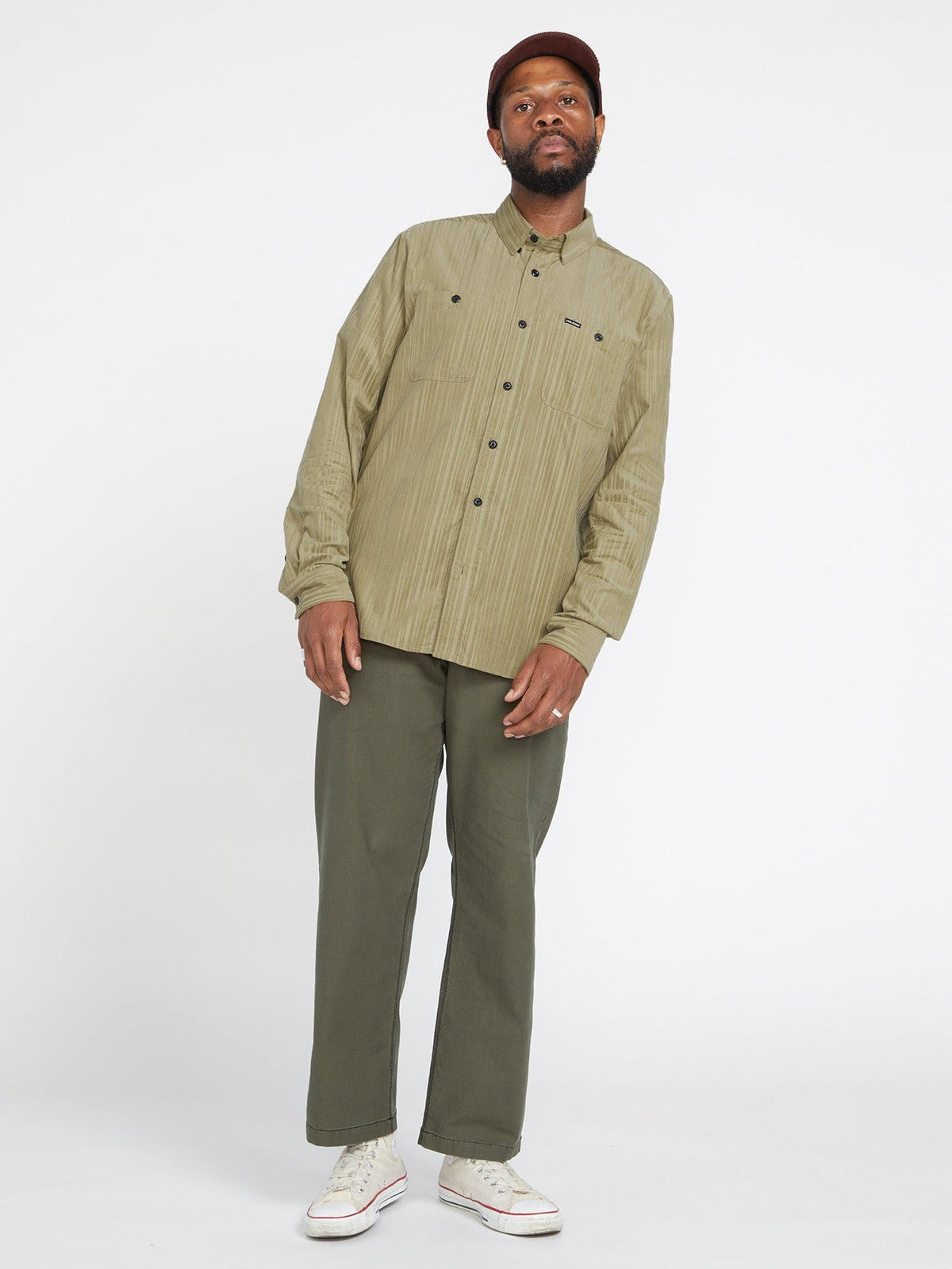 Volcom Entertainment Fat Tony Woven Men's Long Sleeve Shirt Khaki