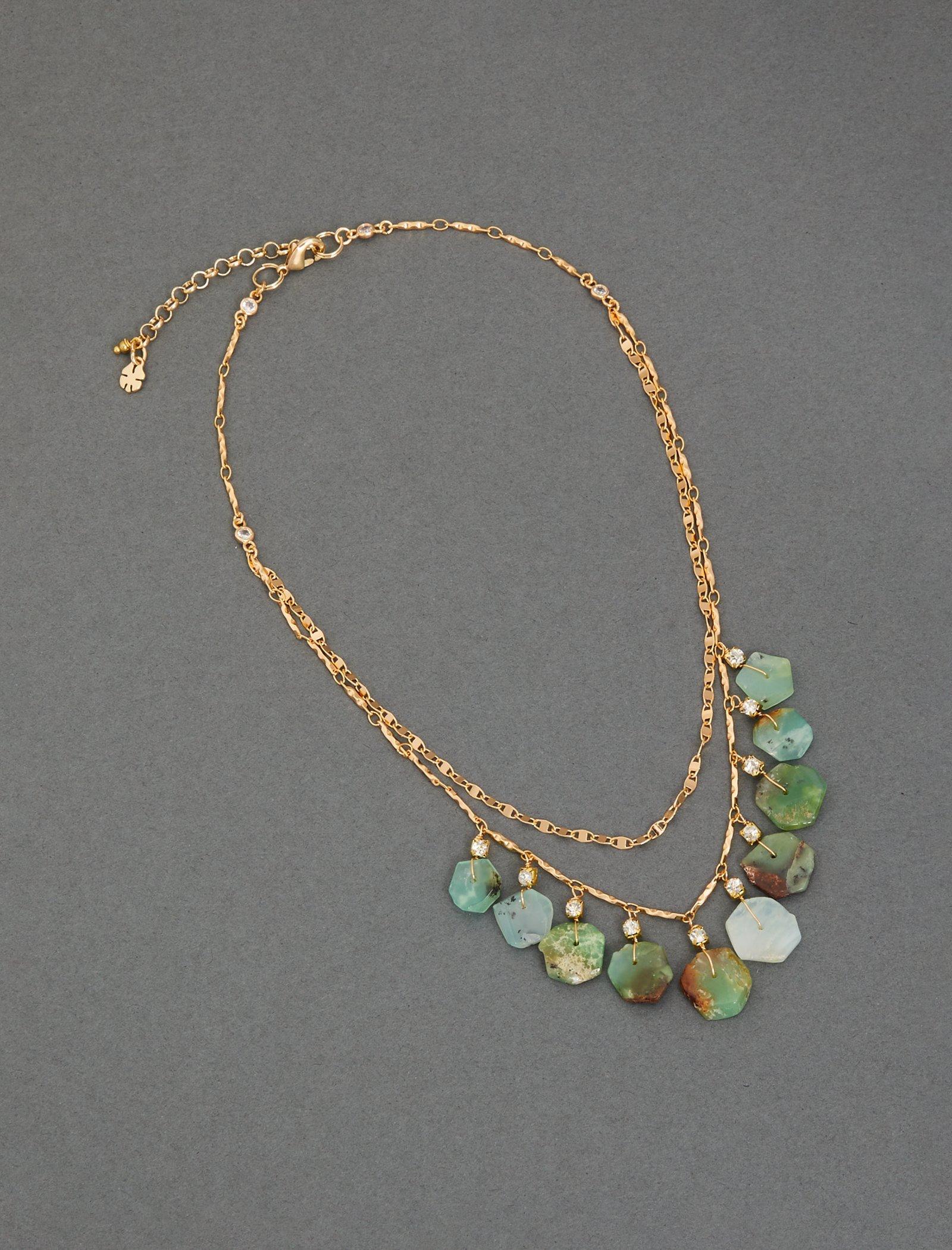 Lucky Brand Amazonite Stone Layer Statement Necklace Gold