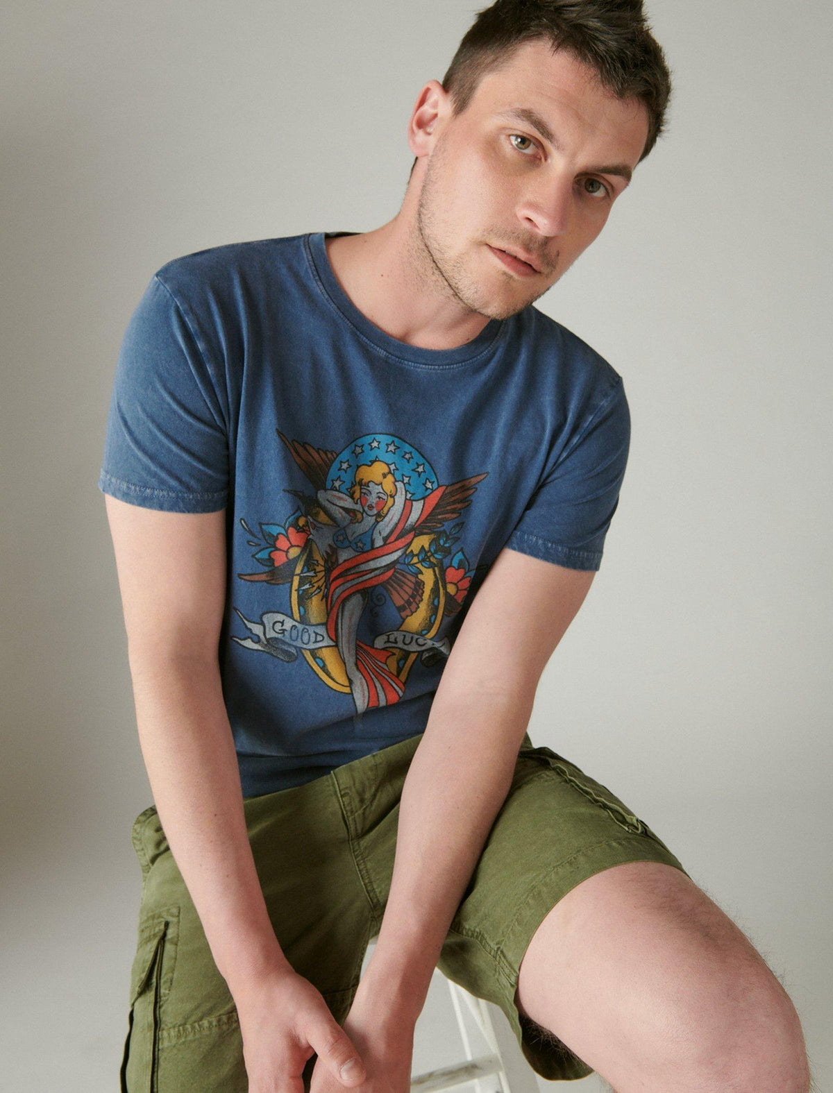 Lucky Brand Americana Pinup Tee - Men's Clothing Tops Shirts Tee Graphic T Shirts Insignia Blue