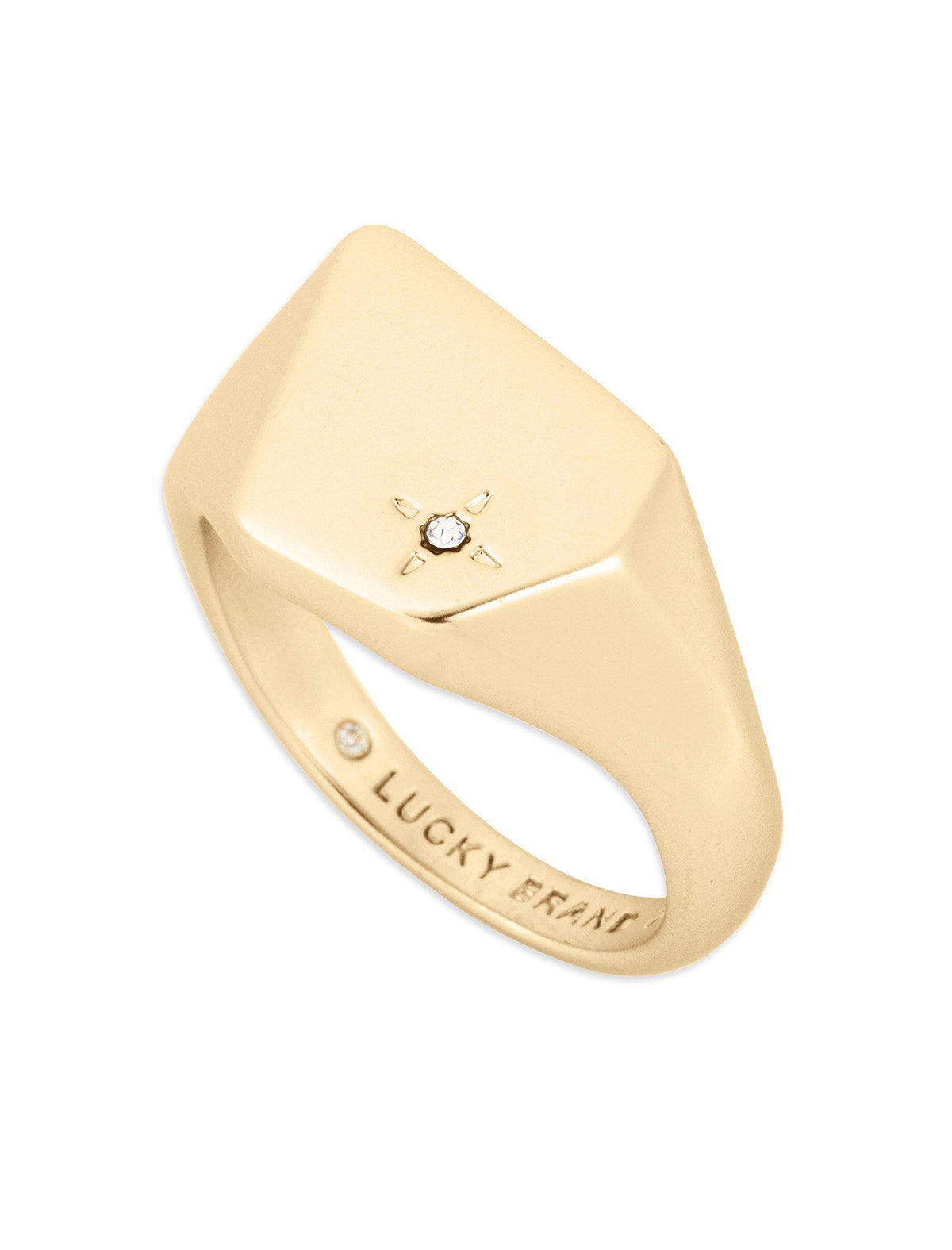 Lucky Brand Asymmetrical Pave Signet Ring Gold