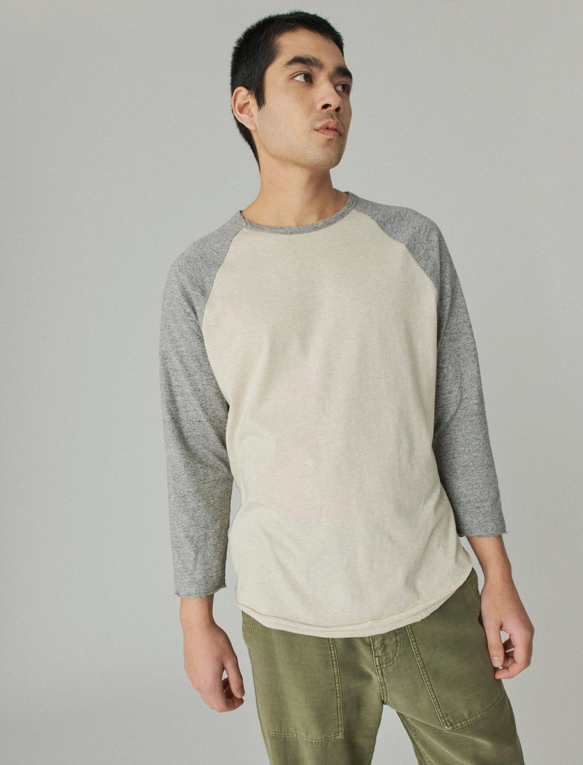 Lucky Brand Baseball Long Sleeve Tee Grey Heather Multi