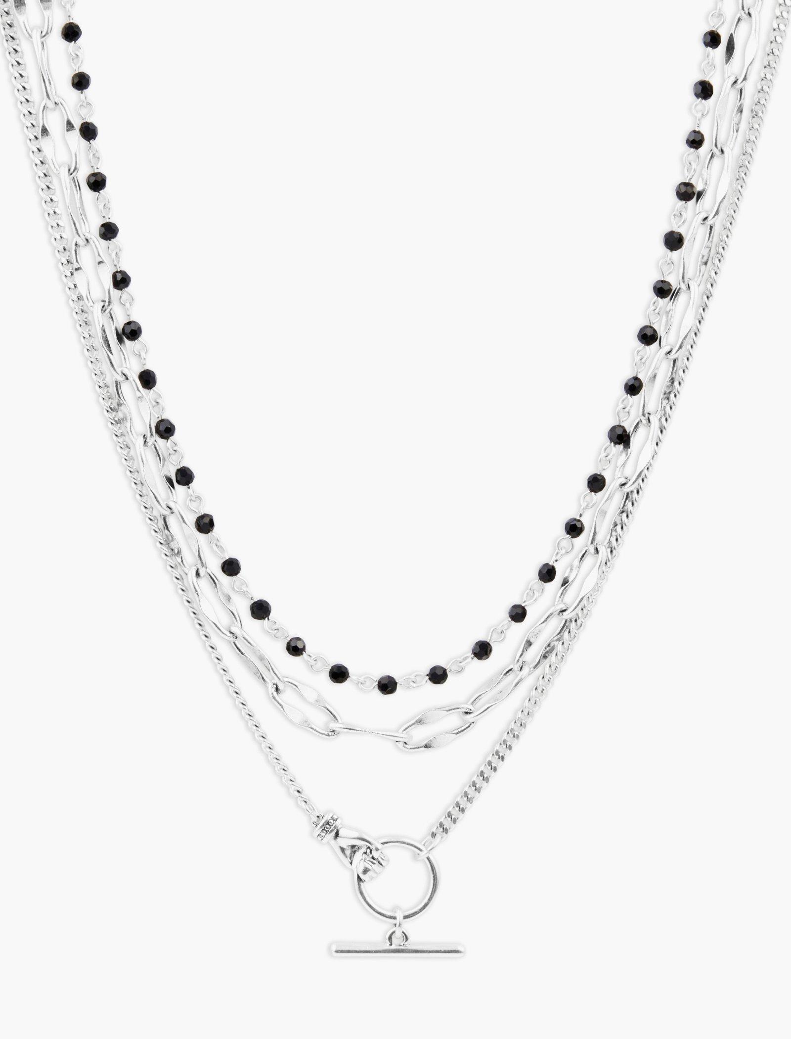 Lucky Brand Beaded Chain Layer Necklace Silver