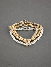 Lucky Brand Beaded Handcuff Bracelet Set Two Tone