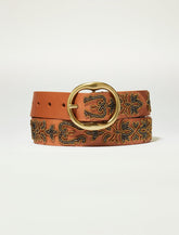 Lucky Brand Beaded Leather Belt Dark Brown