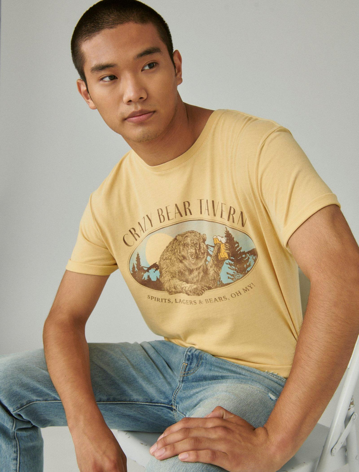 Lucky Brand Bear Tavern Graphic Tee Rattan