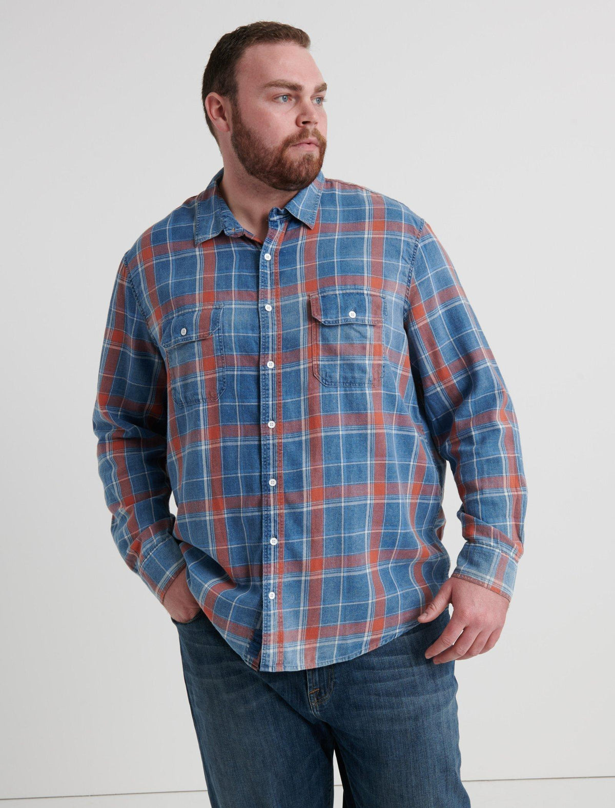 Lucky Brand Big And Tall Axe Indigo Shirt Salmon