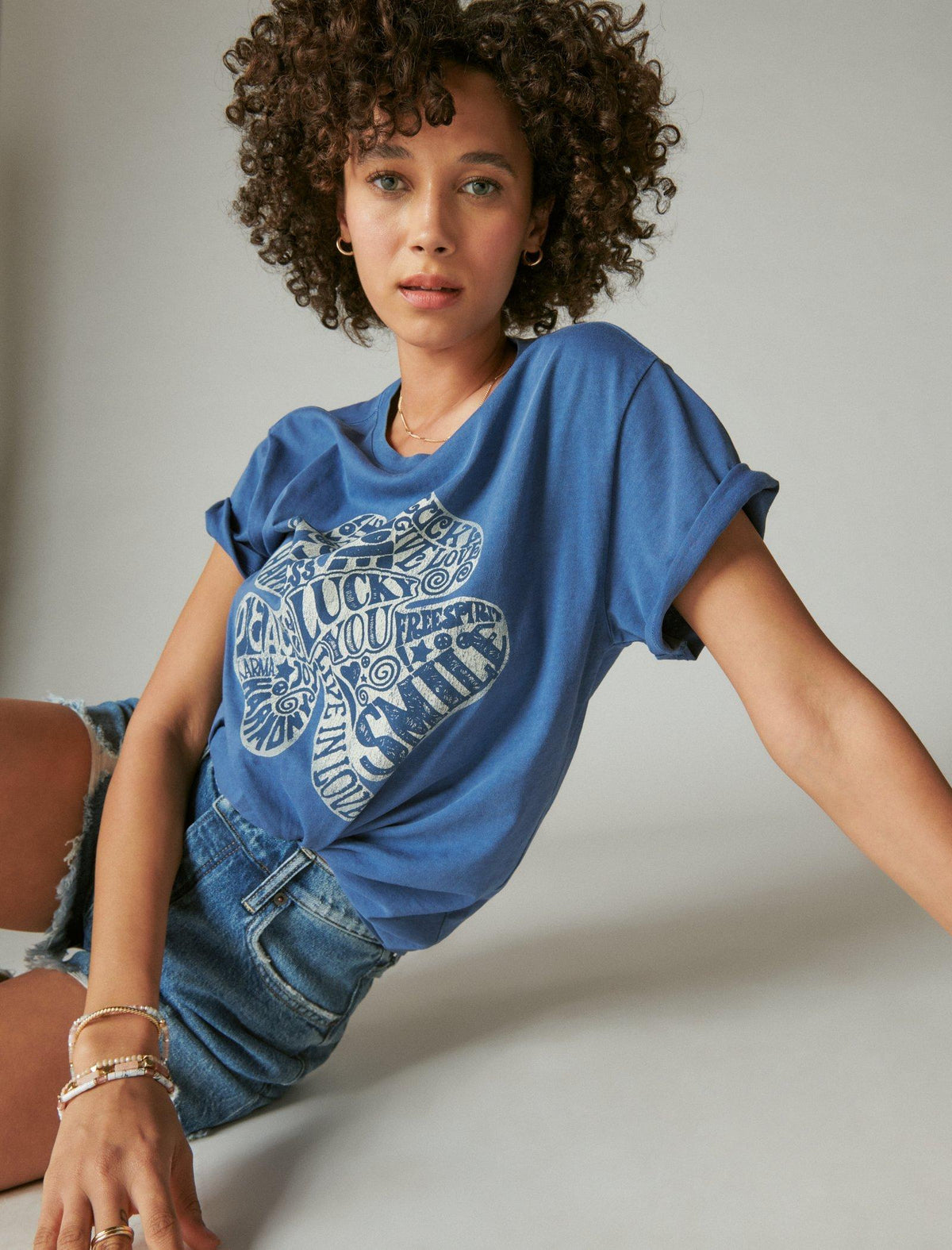 Lucky Brand Big Clover Boyfriend Tee True Navy