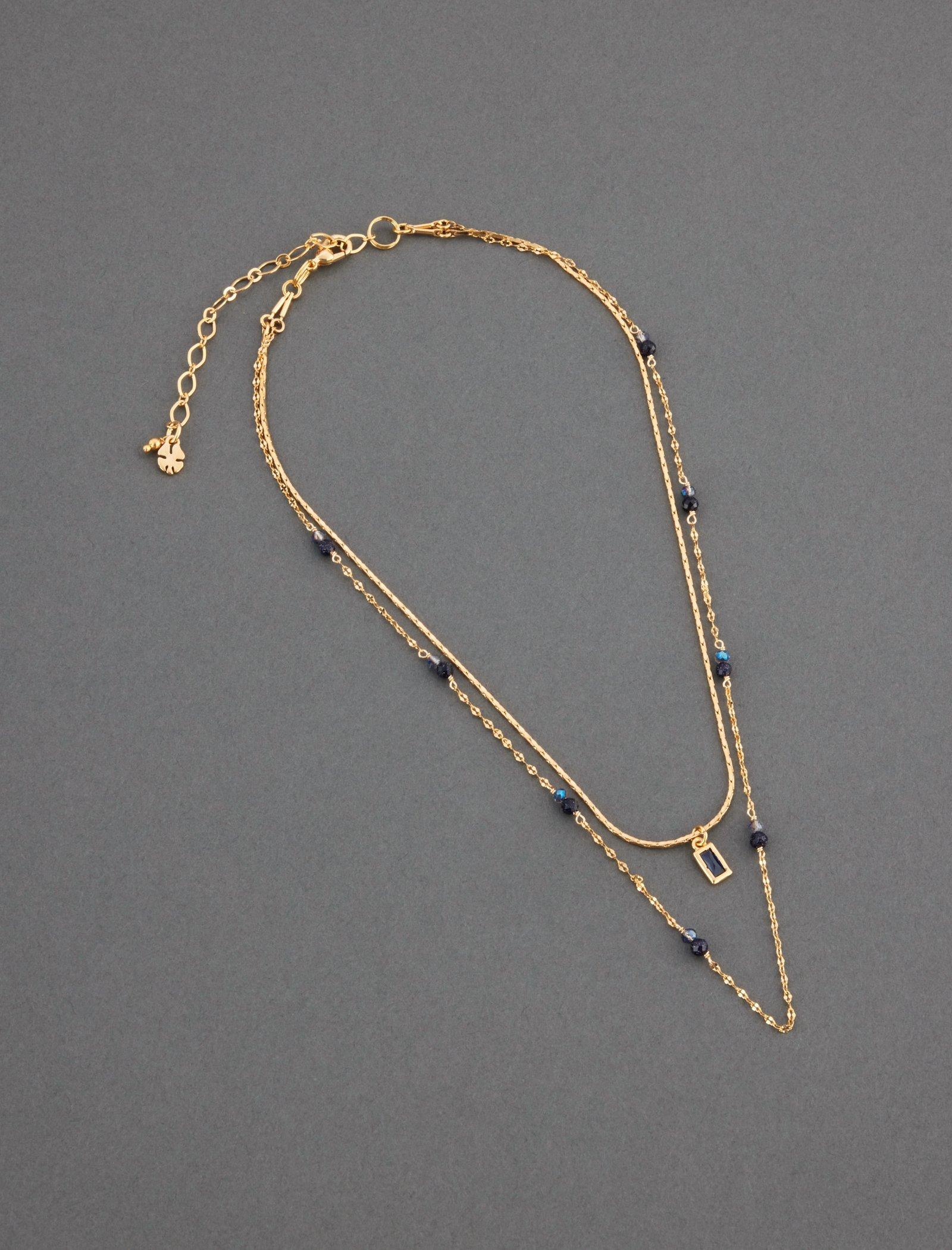 Lucky Brand Blue Stone Layer Necklace Gold