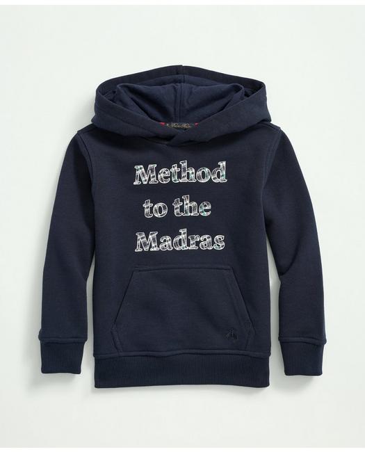 Brooks Brothers Boys Madras Text Graphic Terry Hoodie Navy