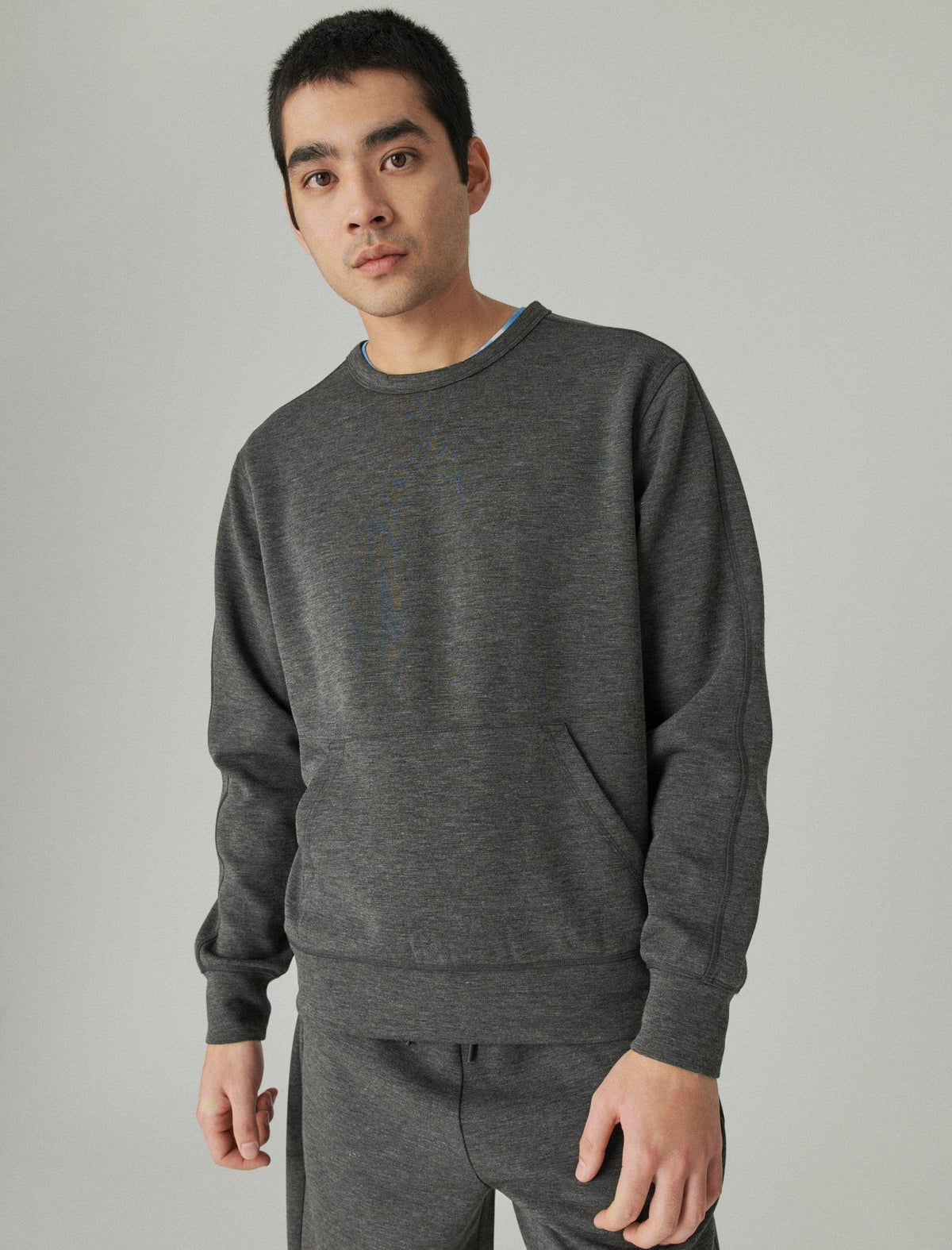 Lucky Brand Breathe Easy Tech Pocket Crew Neck Sweatshirt Heather Grey