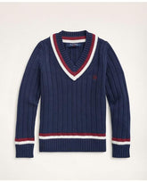 Brooks Brothers Boys Cotton Cable Tennis Sweater Navy