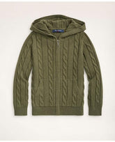 Brooks Brothers Boys Cotton Cable Front-Zip Hoodie Medium Green